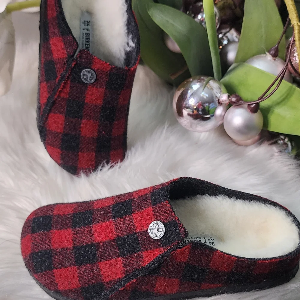 Birkenstock Zermatt Kids ShearlingFelt - Plaid Red sizeL2 New